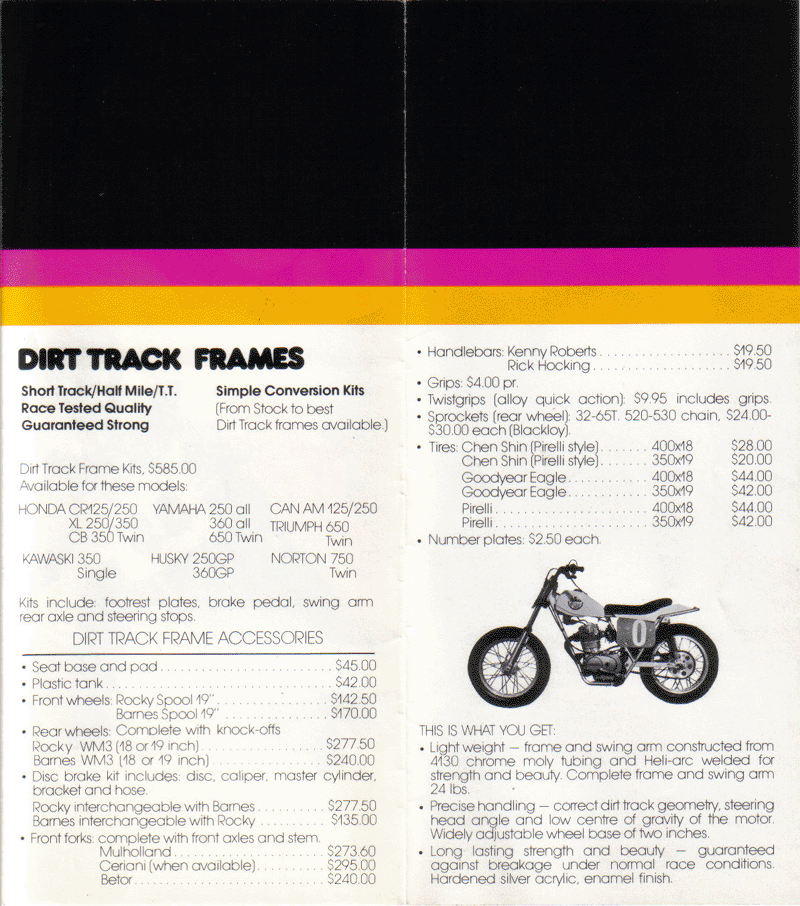 Curtis Racing Frames, PAGE 4, brochure from 1970's